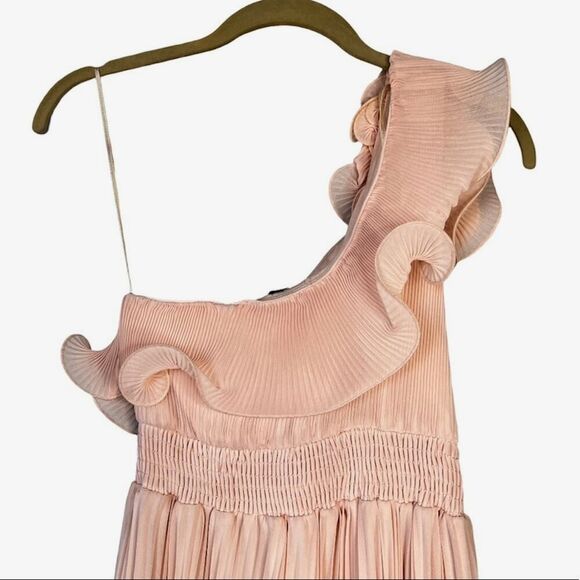 Lulus One Shoulder Pleated Ruffle Pink Dress M - Picture 7 of 11
